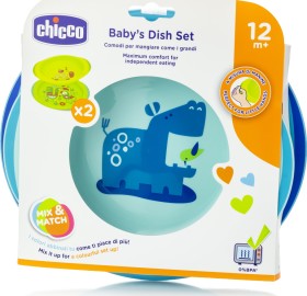 Chicco Dish Set Σετ Γεύματος Πιάτο και Μπωλ Γαλάζιο 12Μ+, 2 τμχ