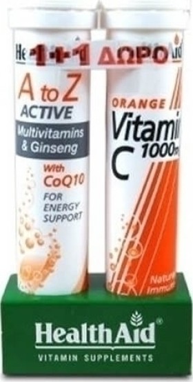 Health Aid A to Z Active Multivitamins & Ginseng+CoQ10 & Vitamin C 1000mg, 2x20 Αναβράζοντα Δισκία