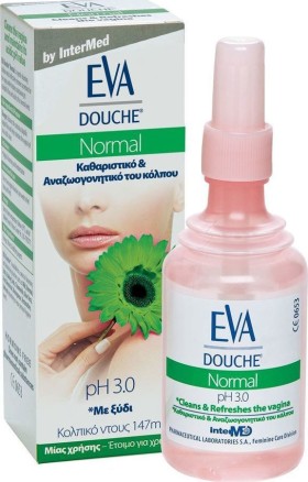 INTERMED Eva Douche Normal pH 3.0, Κολπική πλύση για τον Καθαρισμό και Απομάκρυνση Δυσάρεστων Οσμών Με Ξύδι 147ml
