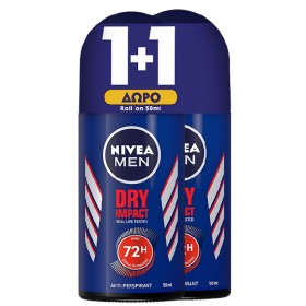 NIVEA Men Dry Impact Πακέτο 1+1 Ανδρικό Αποσμητικό Roll On 72ωρης Προστασίας Χωρίς Ερεθισμούς, 2x50ml