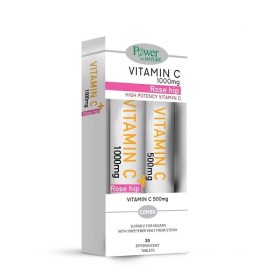 Power of Nature Πακέτο Vitamin C 1000mg Rose Hip & Vitamin C 500mg Συμπλήρωμα Διατροφής Με Βιταμίνη C & Εκχύλισμα Αγριοτριανταφυλλιάς, 20x2 Αναβράζοντα Δισκία