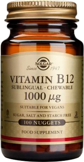 Solgar Vitamin B12 1000μg Μασώμενα Δισκία Βιταμίνη B12 για την Ομαλή Λειτουργία του Νευρικού Συστήματος, 100nuggets