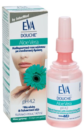 INTERMED Eva Intima Douche Aloe Vera pH 4.2, Κολπική Πλύση με Αλόη και Γαλακτικό Οξύ για Ενυδάτωση, 147ml