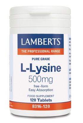 Lamberts L- Lysine 500mg, 120 tabs, Σε Περιόδους Κρυολογήματος, Εμποδίζει την Αντιγραφή του ιού του Απλού Έρπητα 8316-120