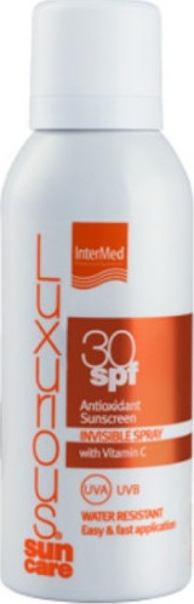 INTERMED Luxurious Suncare Antioxidant Sunscreen Invisible Spray Water Resistant SPF30, Διάφανο Αντηλιακό Σπρέι Σώματος με Αντιοξειδωτική Σύνθεση, 100ml