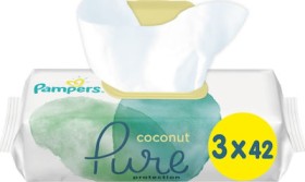 Pampers Μωρομάντηλα Pure Coconut Wipes Ενυδατικά με Έλαιο Καρύδας, 3x42 (126τμχ)