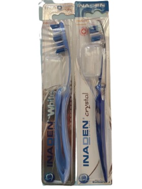 INADEN Πακέτο 1+1 Οδοντόβουρτσα Crystal Μπλε & Οδοντόβουρτσα White Μπλε Ανοιχτό Medium, 2τμχ