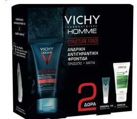 VICHY Homme Promo Structure Force Αντιγηραντική Κρέμα 50ml & Δώρα: Mineral 89 10ml & Dercos Shampoo 50ml