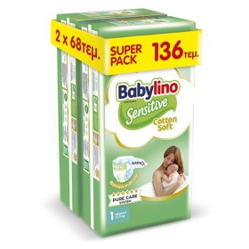 Babylino Sensitive Cotton Soft Νο.1 (2-5 kg) Super Pack Newborn 136 Τεμάχια
