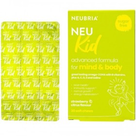 NEUBRIA Neu Kid Advance Mind & Body Multivitamin & Omega-3 Παιδικές Πολυβιταμίνες Για Μυαλό & Σώμα Με Γεύση Φράουλα Λεμόνι, 30 Ζελεδάκια