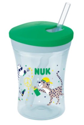 NUK Ποτήρι Πλαστικό 12+ Action Cup Με Καλαμάκι Πράσινο Με Τίγρη (10.751.136), 230ml