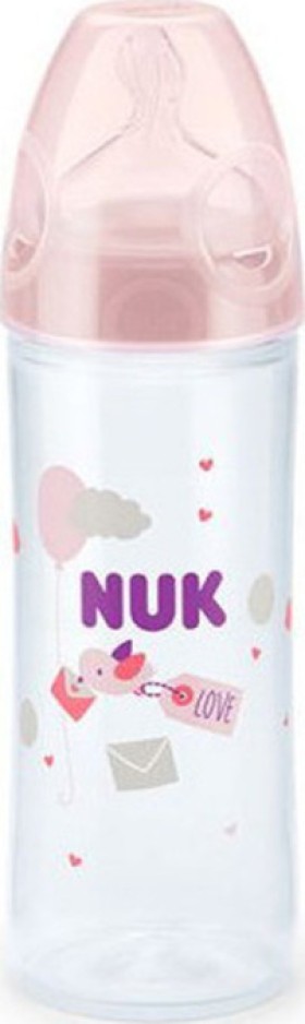 NUK Μπιμπερό Πλαστικό 6-18m New Classic Mε Θηλή Σιλικόνης Ροζ Πουλάκι (10.741.625), 250ml