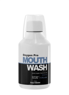 FREZYDERM Mouthwash Oxygen Pro 1,5%, Στοματικό Διάλυμα Με Ενεργό Οξυγόνο, Βιονεργό Πεπτίδιο & Υαλουρονικό Οξύ, 250ml