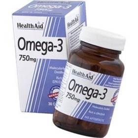 HEALTH AID Omega 3 750mg Πολυακόρεστα Λιπαρά Οξέα Ωμέγα 3 (EPA & DHA 750mg), μοριακής απόσταξης, 30caps