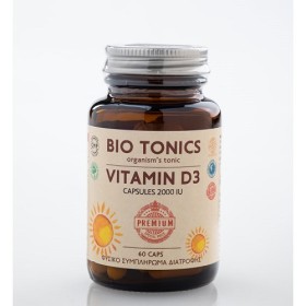 Bio Tonics Βιταμίνη D3 2000IU για την Ανάπτυξη και Καλή Λειτουργία του Οργανισμού, Φυσικό Συμπλήρωμα Διατροφής, 60caps