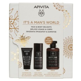 Apivita Πακέτο Its A Mans World Cleansing Gel 50ml & Face Cream 50ml & Δώρο Hair & Body Cleanser 250ml
