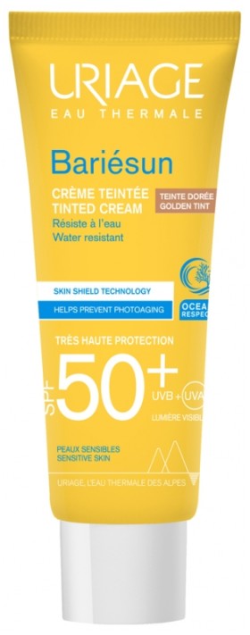 Uriage Bariesun Tinted Cream Skin Shield Technology SPF50+ (Golden Tint), Αντηλιακή κρέμα προσώπου με σκούρα απόχρωση 50ml