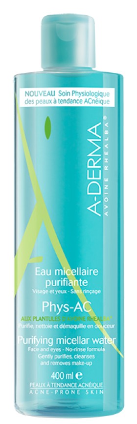 A-DERMA Phys-AC Eau Micellaire Purifiante Εξυγιαντικό Νερό Καθαρισμού με Μικύλλια για λιπαρά/μικτά δέρματα, 400ml