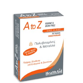 HEALTH AID A To Z Iodine & Iron Free Πολυβιταμίνες & Μέταλλα Χωρίς Ιώδιο & Σίδηρο, 30 ταμπλέτες