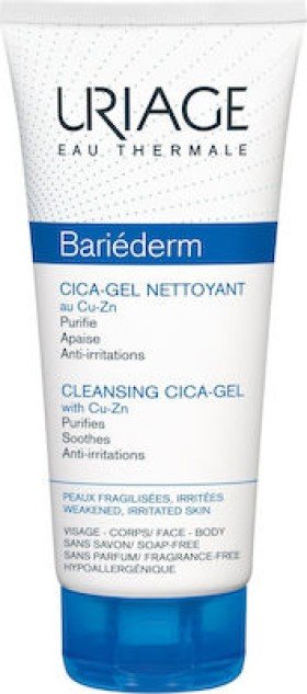 URIAGE Bariederm Cica Gel Nettoyant Cu-Zn Καθαριστικό Τζελ Για Την Ερεθισμένη & Εύθραυστη Επιδερμίδα, 200ml