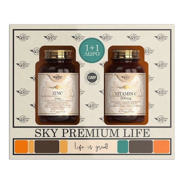 Sky Premium Life Promo Pack Zinc 25mg, 60ταμπλέτες & Δώρο Vit C 500mg, 60ταμπλέτες