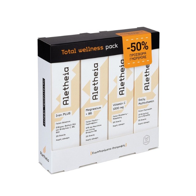 Vican Aletheia Total Wellness Πακέτο -50%,  Daily Multivitamin & Vitamin C 1000mg & Magnesium + B6 & Iron Plus (4 x 20 ταμπλέτες)