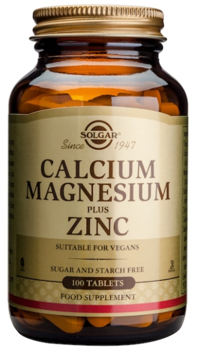 SOLGAR Calcium Magnesium Plus Zinc Συμπλήρωμα Διατροφής με Ασβέστιο, Μαγνήσιο & Ψευδάργυρο Συντελεί στην Καλή Υγεία των Οστών - Ιδανικό στην Εμμηνόπαυση, 100tabs