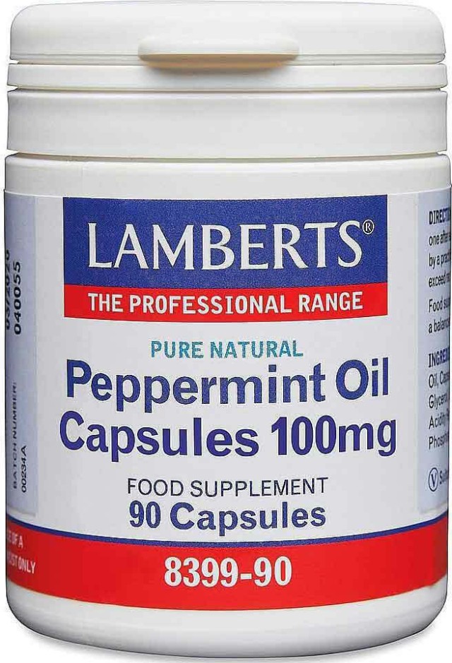 LAMBERTS Peppermint Oil Capsules 100mg, Βοηθά την Πέψης και το Ευερέθιστο Έντερο, 90 Κάψουλες 8399-90