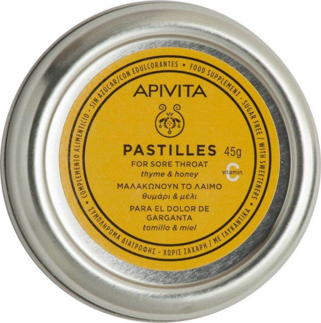APIVITA Pastilles Παστίλιες Για Τον Πονεμένο Λαιμό Mε Μέλι & Θυμάρι, 45gr