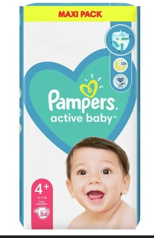 Pampers Active Baby Maxi Pack No4+ (10 - 15kg), 54 τμχ