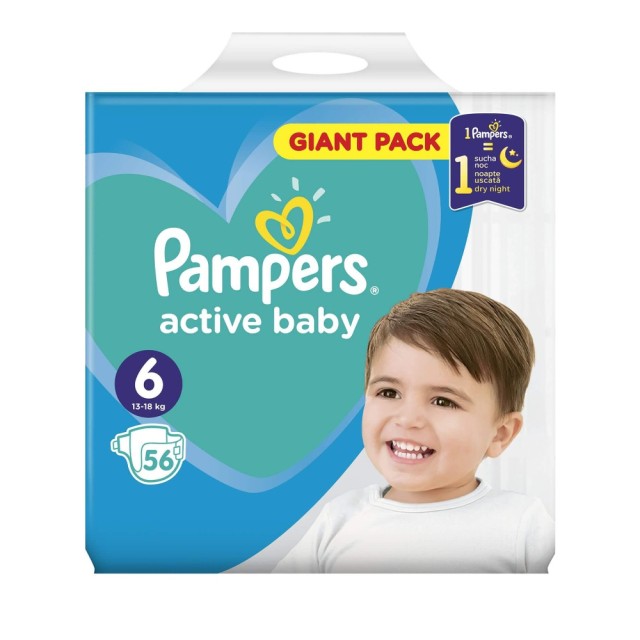 Pampers Active Baby Giant Pack Πάνες Νο6 (13-18 kg), 56 τεμάχια