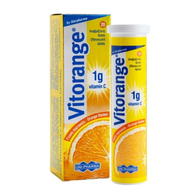 UniPharma Vitorange Vitamin C 1g Συμπλήρωμα Διατροφής με Βιταμίνη C 20 Αναβράζοντα Δισκία