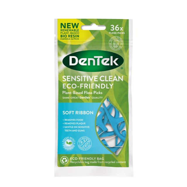 Dentek Sensitive Clean Eco Friendly Soft Ribbon Floss Picks Μεσοδόντια Βουρτσάκια 36τμχ