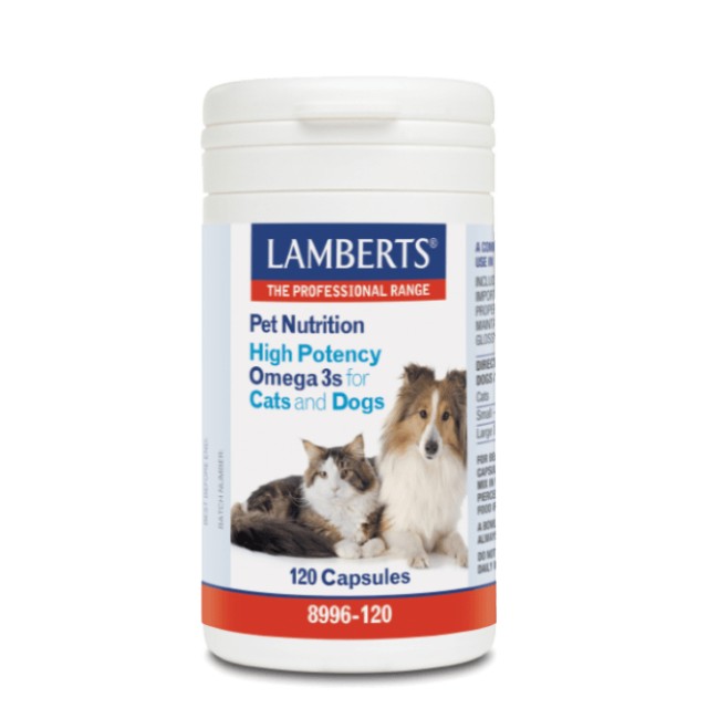 Lamberts Pet Nutrition High Potency Omega 3s for Cats & Dogs Συμπληρωματική Ζωοτροφή με Ωμέγα 3 Λιπαρά Οξέα 120 κάψουλες 8996-120