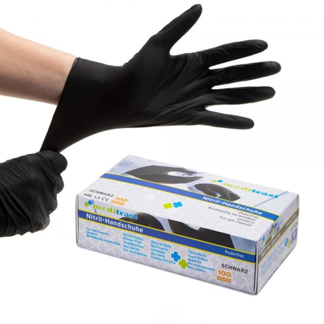 Meditrast Γάντια Νιτριλίου Μαύρα XL Μη Αποστειρωμένα Μιας Χρήσης Χωρίς Πούδρα 100τμχ