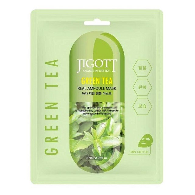 Jigott Green Tea Real Ampoule Mask Μάσκα Προσώπου Για Ενυδάτωση, 27ml