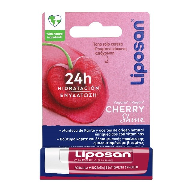 Liposan Cherry Shine Περιποιητικό Βάλσαμο Χειλιών Για 24h+ Ενυδάτωση Με Χρώμα, 4.8gr