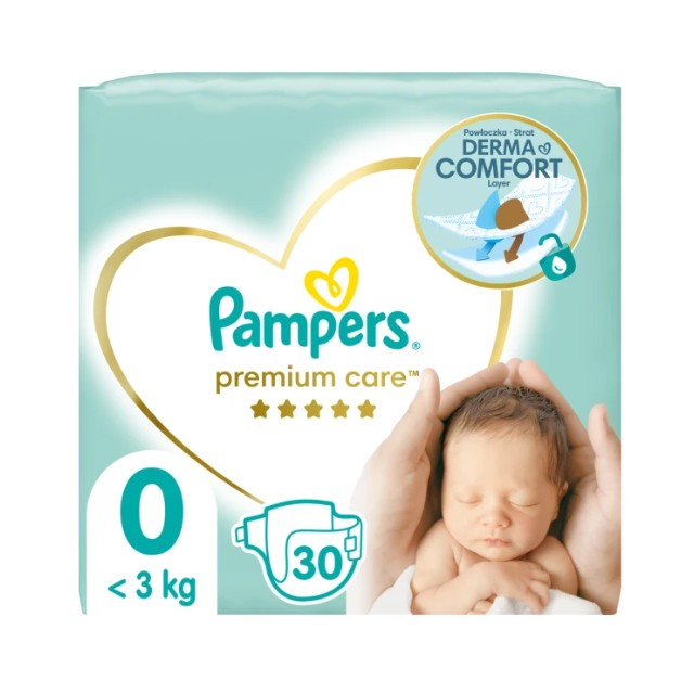 Pampers Premium Care No0 (0-3kg) Βρεφικές Πάνες 30τμχ