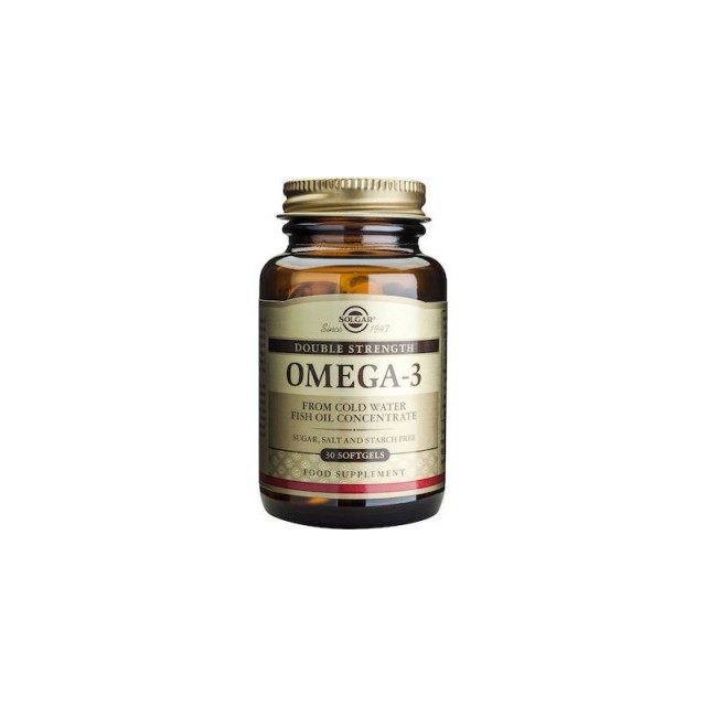 Solgar Omega 3 Double Strength Συμπλήρωμα Διατροφής με Ωμέγα 3 Λιπαρά Οξέα για την Υγεία του Εγκεφάλου & του Καρδιαγγειακού Συστήματος, 30softgels
