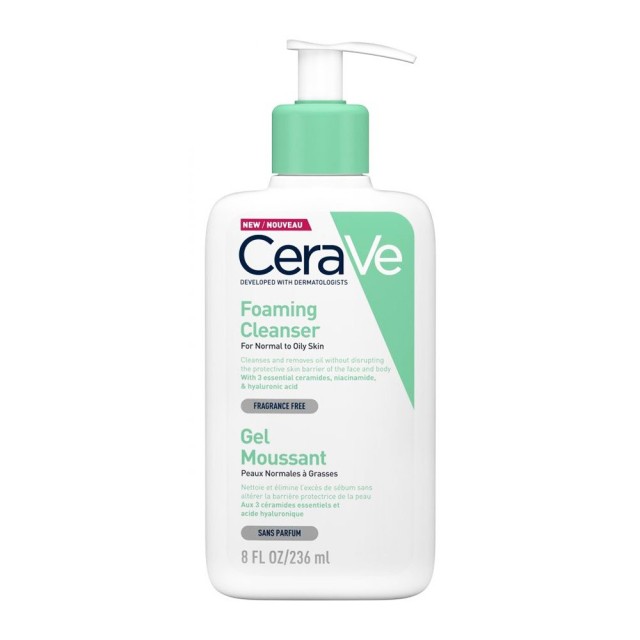 CeraVe Foaming Cleanser Gel Καθαρισμού για Κανονικές έως Λιπαρές Επιδερμίδες, 236ml