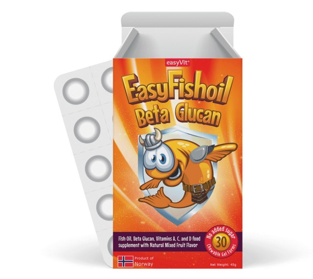 EASYVIT Easyfishoil Multi Beta Glucan Συμπλήρωμα Διατροφής Για Παιδιά Με Ωμέγα 3, Β-Γλυκάνες & Βιταμίνες Α, C, D3 Με Γεύση Φρούτων, 30 Ζελεδάκια