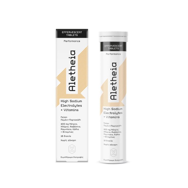 Vican Aletheia High Sodium Electrolytes + Vitamins Ηλεκτρολύτες με Γεύση Λεμόνι & Πορτοκάλι 18 Αναβράζοντα δισκία