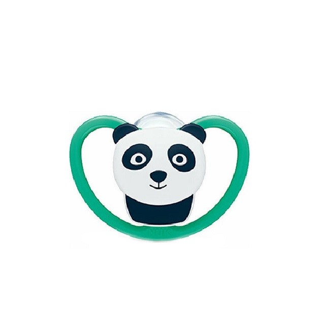 Nuk Space Ορθοδοντική Πιπίλα Σιλικόνης Για 18-36 Μηνών Με Θήκη Πράσινο Panda, 1τμχ