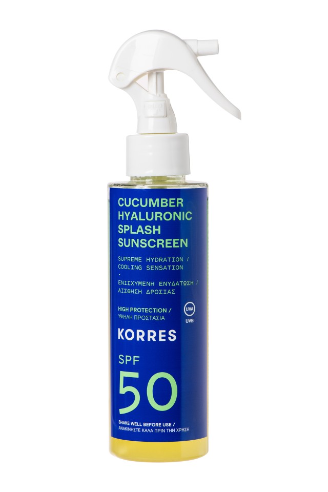 KORRES Sunscreen Cucumber & Hyaluronic Splash SPF50 Διφασικό Αντηλιακό με Υψηλή Προστασία για Πρόσωπο & Σώμα 150ml