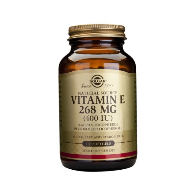 Solgar Vitamin E 268mg 400IU, Συμπλήρωμα Βιταμίνης Ε με Αντιοξειδωτική Δράση, 100 Μαλακές Κάψουλες