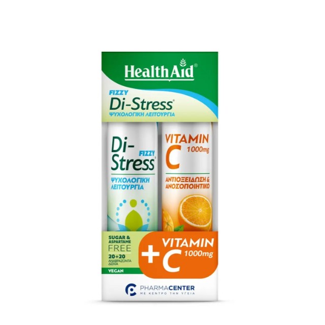 Health Aid Πακέτο Di-Stress Fizzy & Vitamin C 1000mg 2x20 Αναβράζοντα Δισκία