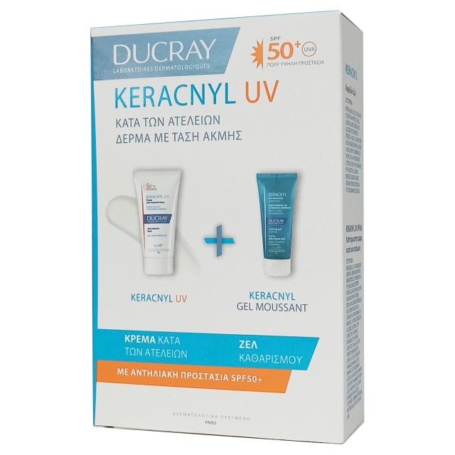 Ducray Πακέτο Keracnyl UV Anti-Blemish Fluid Spf50+, 50ml & Δώρο Gel Moussant 40ml