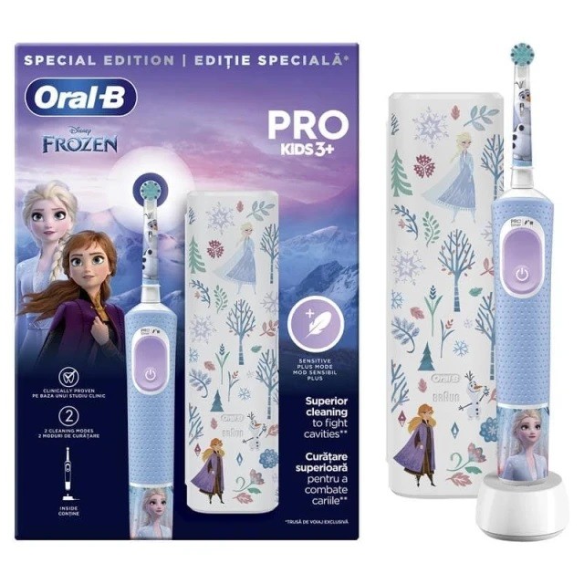Oral-B Frozen Pro Kids 3+ Παιδική Ηλεκτρική Οδοντόβουρτσα Για Πολύ Απαλό Καθαρισμό Με Θήκη Ταξιδίου, 1τμχ