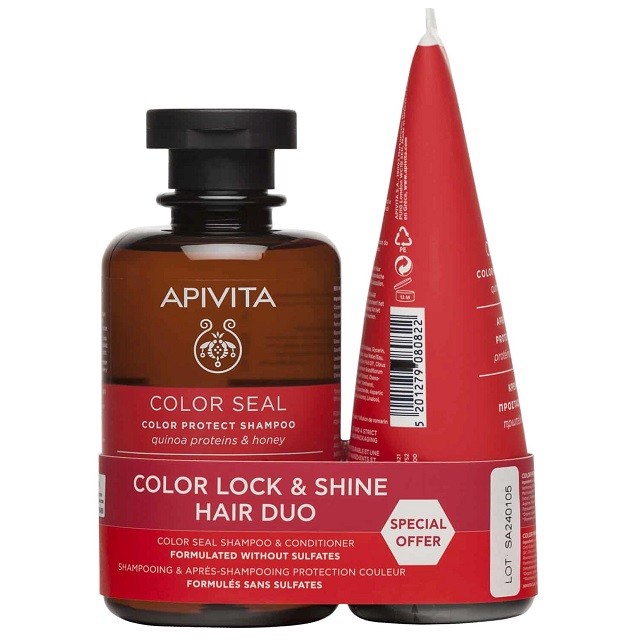 Apivita Color Seal Πακέτο Shampoo Σαμπουάν Προστασίας Χρώματος, 250ml & Conditioner Μαλακτική Κρέμα Προστασίας Χρώματος, 150ml