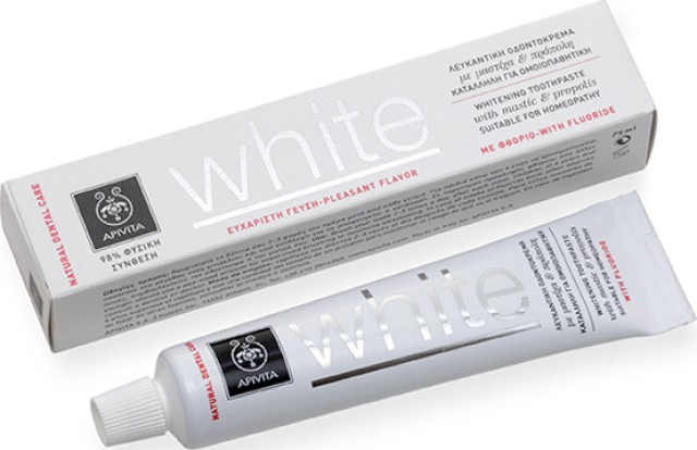 APIVITA Natural Dental Care White Λευκαντική Οδοντόκρεμα με Γεύση Μαστίχα και Πρόπολη 75ml